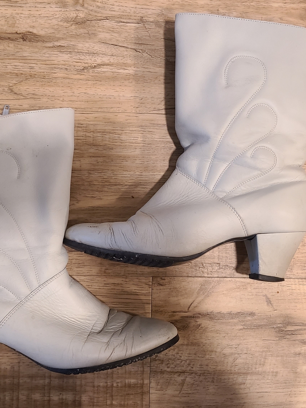 Vtg 80s White Leather Slouchy Winter Western Cowboy Boots Sz 7.5 🤠